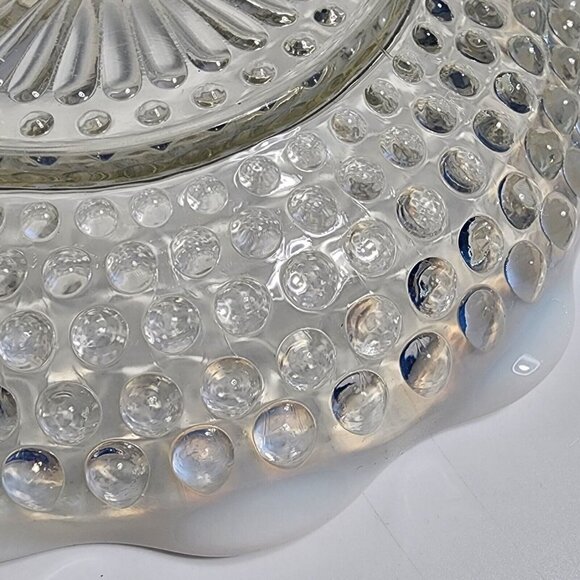 Moonstone Pattern Glass Ruffled Divided Relish with Opalescent Blue Hobnail VTG - Picture 6 of 6